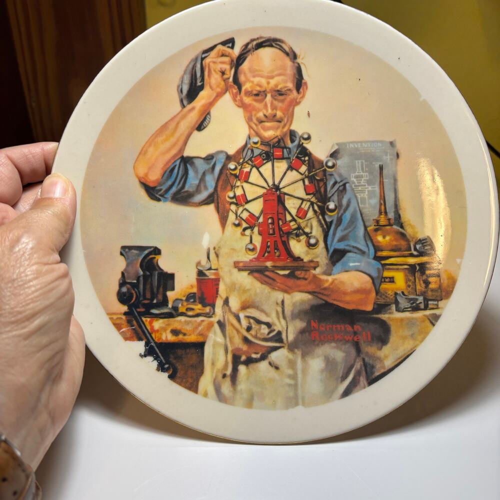 Norman Rockwell The Inventor Collector Plate Vintage Style Workshop Art Decor